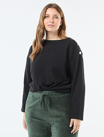 T-shirt in maglia peluche con bottoni dorati