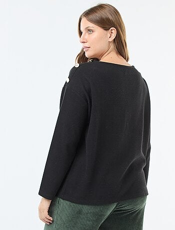 T-shirt in maglia peluche con bottoni dorati