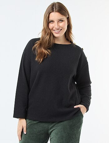 T-shirt in maglia peluche con bottoni dorati