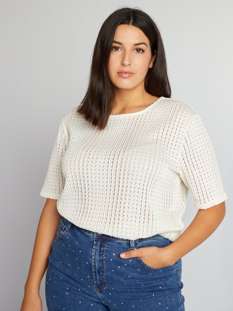 T-shirt in maglia pointelle BIANCO - Kiabi