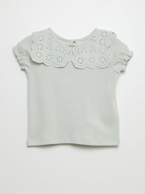 T-shirt in maglia pointelle con colletto claudine - Kiabi