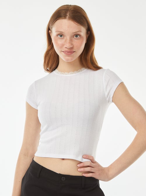T-shirt in maglia pointelle e maniche corte - Kiabi