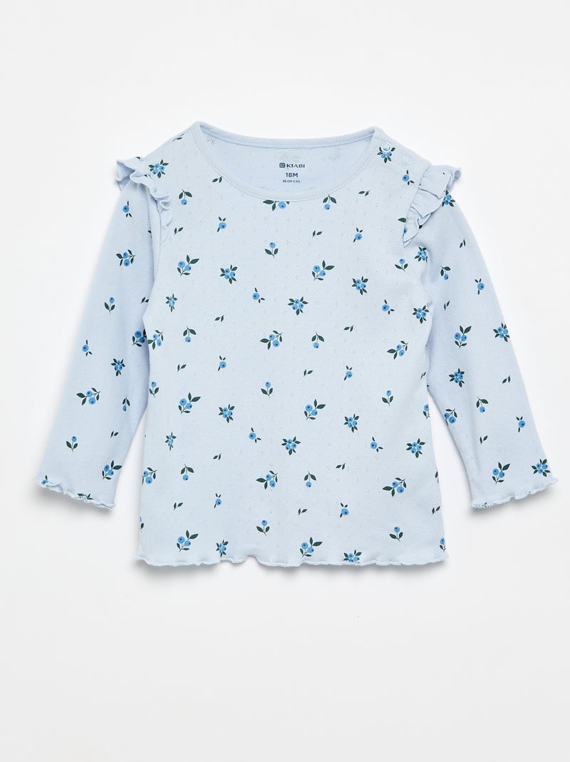 T-shirt in maglia pointelle + pantaloni - 2 pezzi Blu - Kiabi