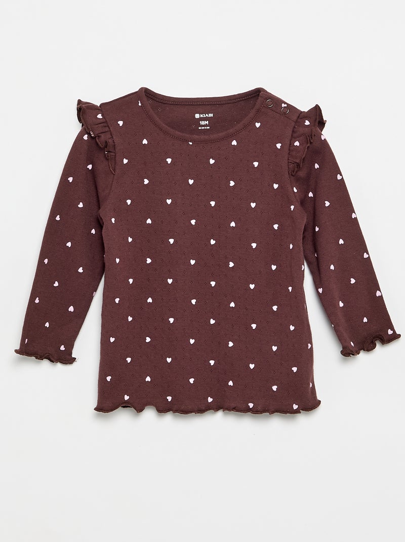 T-shirt in maglia pointelle + pantaloni - 2 pezzi Marrone - Kiabi