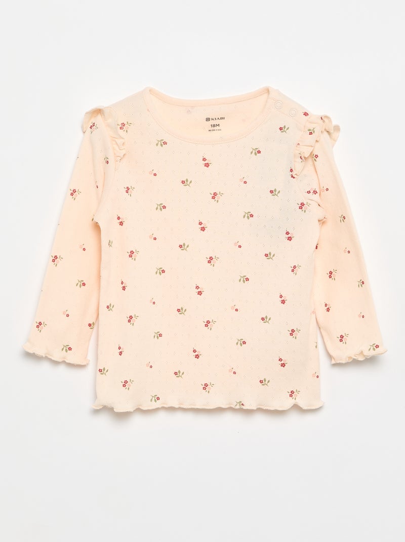 T-shirt in maglia pointelle + pantaloni - 2 pezzi Rosa - Kiabi