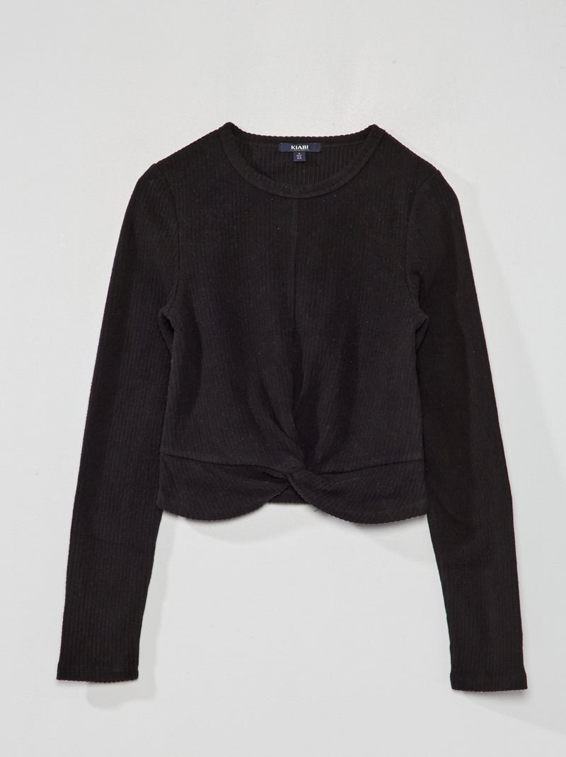 T-shirt in maglia soffice a coste Nero - Kiabi