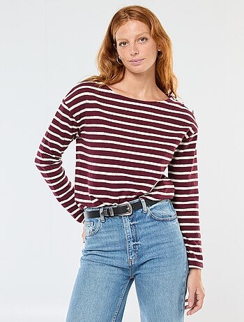 T-shirt in maglia spessa a maniche lunghe con righe all-over
