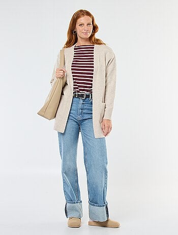 T-shirt in maglia spessa a maniche lunghe con righe all-over