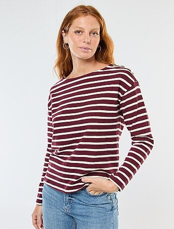T-shirt in maglia spessa a maniche lunghe con righe all-over