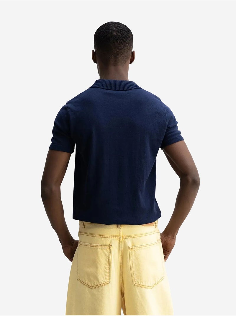 T-shirt in maglia tinta unita con colletto polo giesto Blu marino - Kiabi