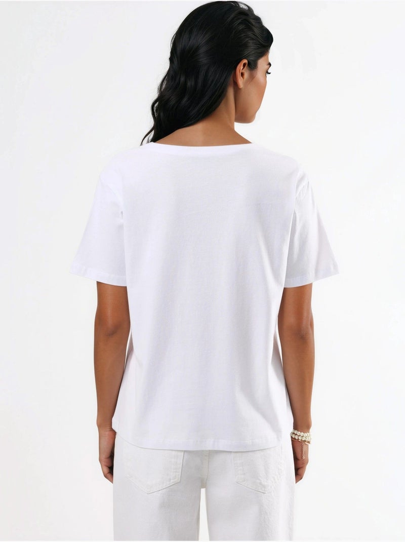 T-shirt in maglia tinta unita con scollo a v busem Bianco - Kiabi