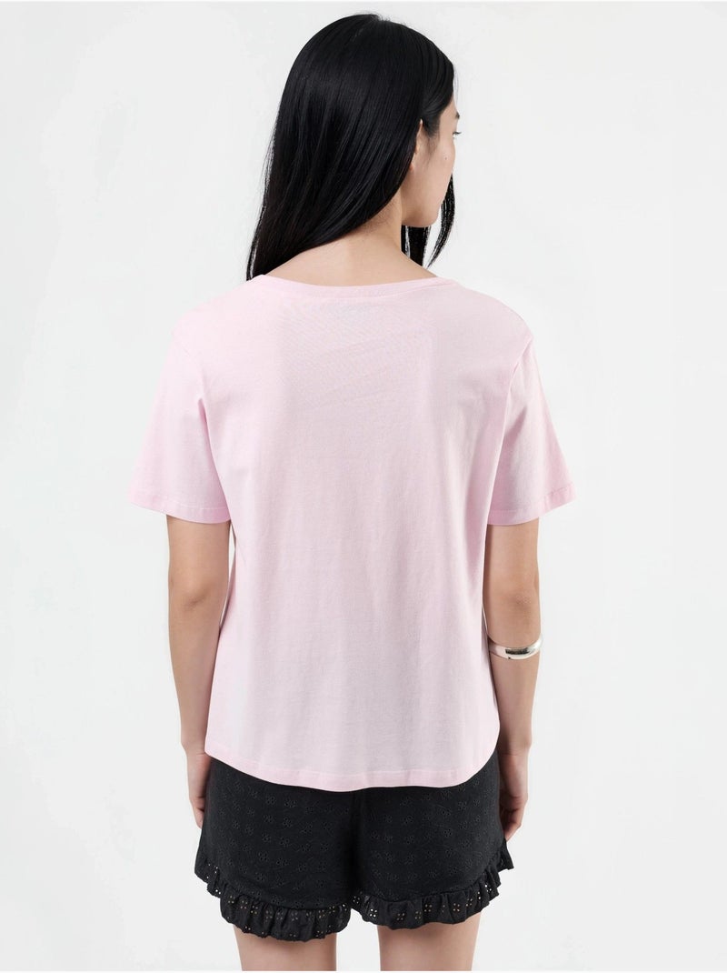 T-shirt in maglia tinta unita con scollo a v busem Rosa pallido - Kiabi