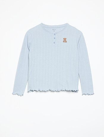 T-shirt in maglia traforata a maniche lunghe