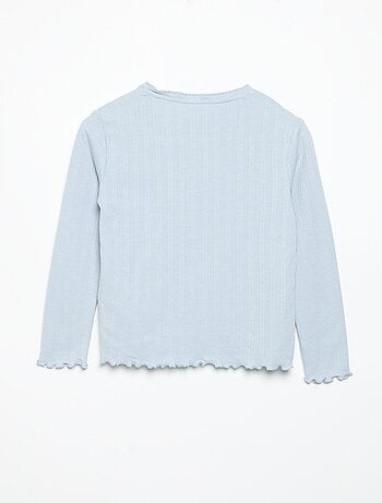 T-shirt in maglia traforata a maniche lunghe