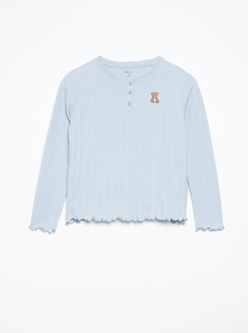 T-shirt in maglia traforata a maniche lunghe Blu - Kiabi