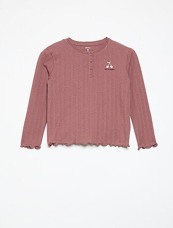 T-shirt in maglia traforata a maniche lunghe