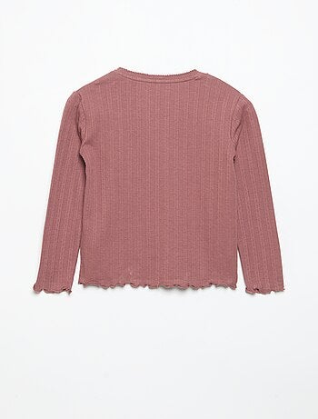 T-shirt in maglia traforata a maniche lunghe