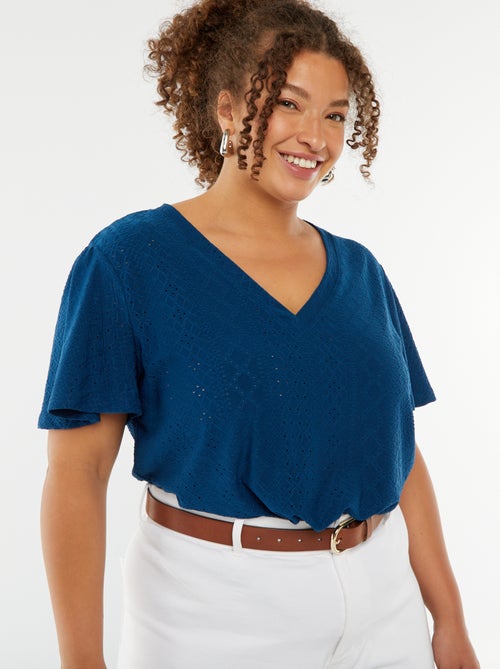 T-shirt in maglia traforata con maniche corte a pipistrello - Kiabi
