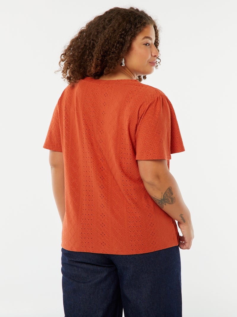 T-shirt in maglia traforata con maniche corte a pipistrello ROSSO - Kiabi