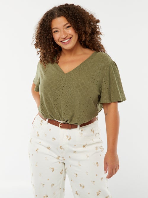 T-shirt in maglia traforata con maniche corte a pipistrello - Kiabi