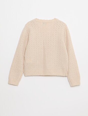 T-shirt in maglia traforata con scollo a cuore
