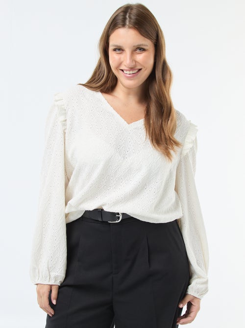 T-shirt in maglia traforata con spalle a volant - Kiabi