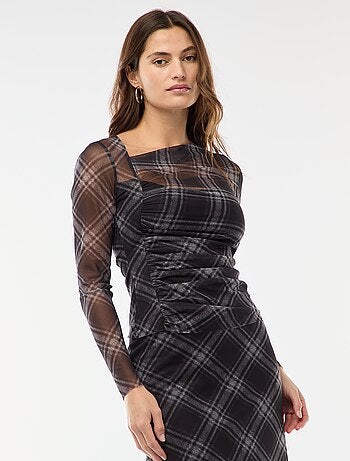 T-shirt in mesh con arricciature