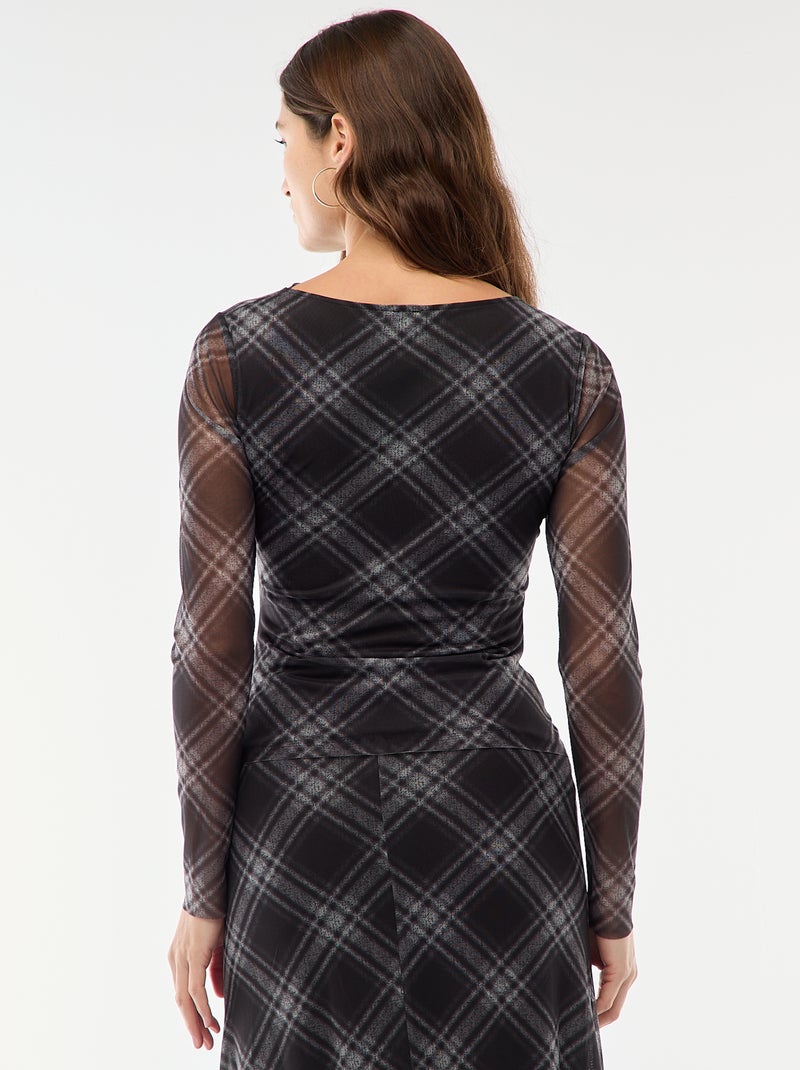 T-shirt in mesh con arricciature Grigio - Kiabi