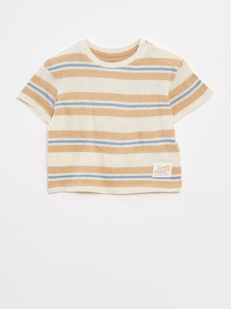 T-shirt in misto lino a righe Bianco - Kiabi