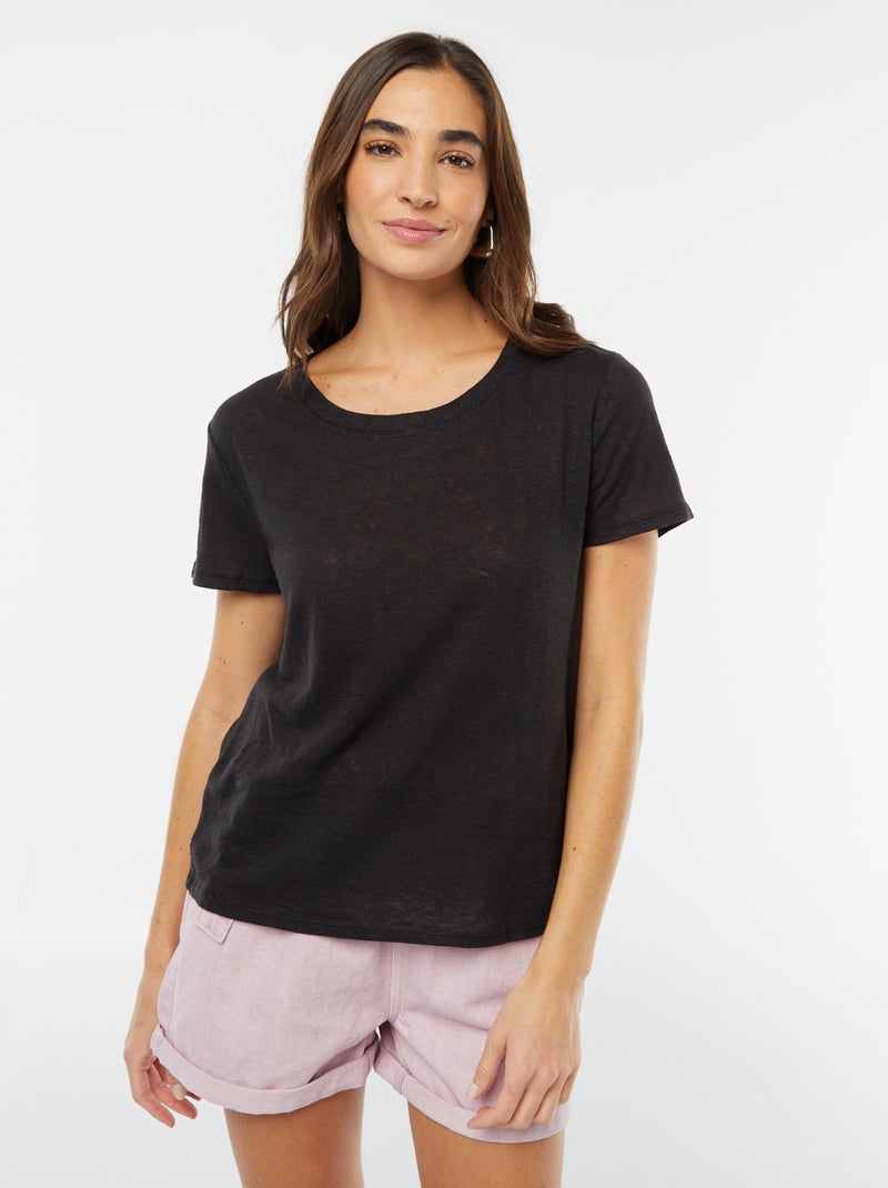 T-shirt in misto lino nero - Kiabi