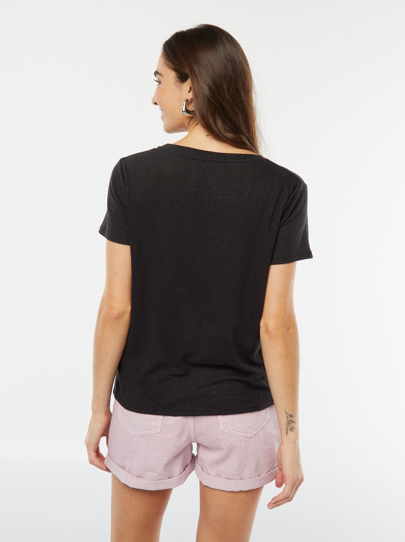 T-shirt in misto lino nero - Kiabi