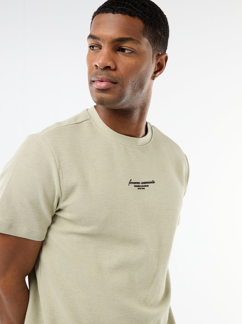 T-shirt in piqué di cotone a maniche corte Beige - Kiabi