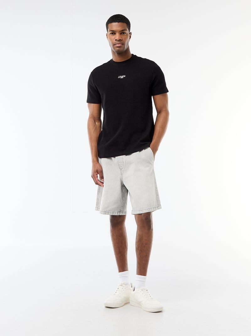 T-shirt in piqué di cotone a maniche corte Grigio - Kiabi