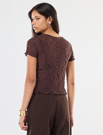 T-shirt in pizzo a maniche corte