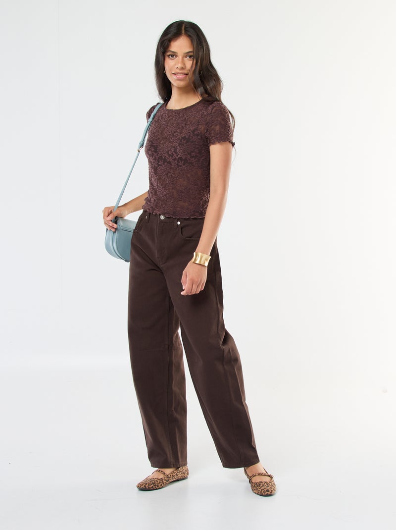 T-shirt in pizzo a maniche corte Marrone - Kiabi