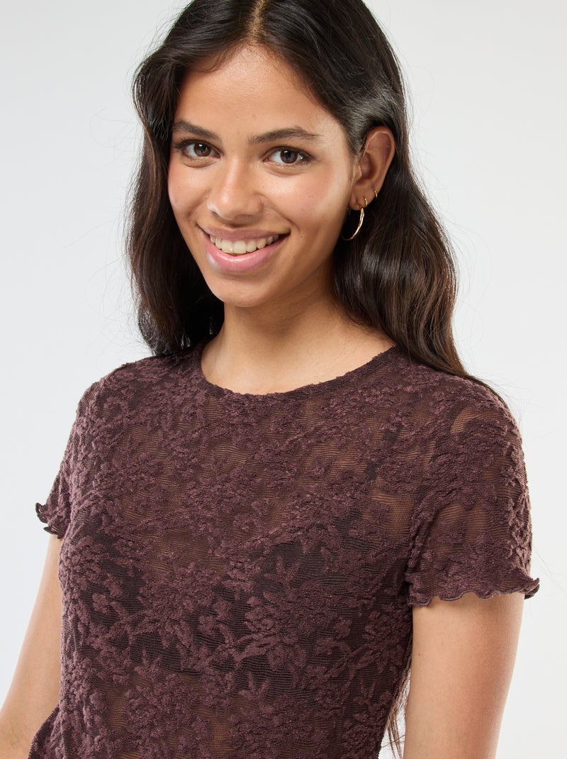 T-shirt in pizzo a maniche corte Marrone - Kiabi