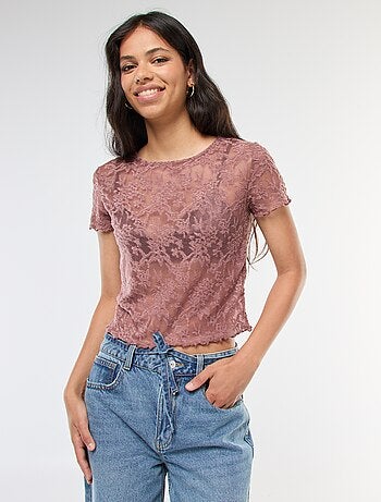 T-shirt in pizzo a maniche corte