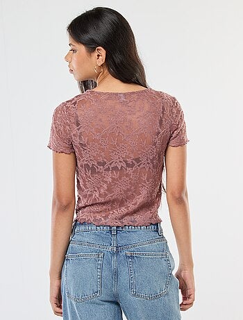 T-shirt in pizzo a maniche corte
