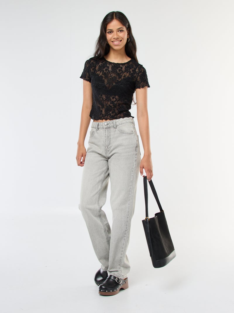 T-shirt in pizzo a maniche corte Nero - Kiabi