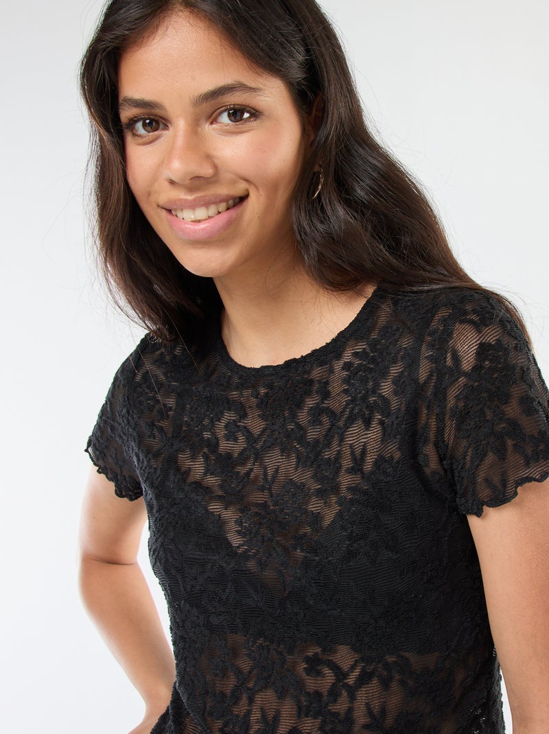T-shirt in pizzo a maniche corte Nero - Kiabi