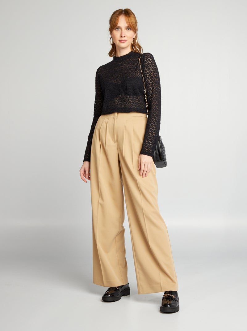 T-shirt in pizzo a maniche lunghe nero - Kiabi