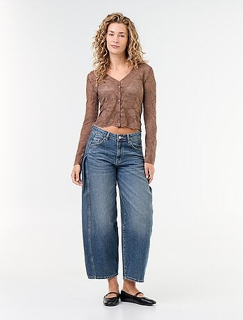 T-shirt in pizzo effetto camicia