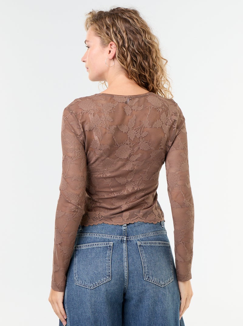 T-shirt in pizzo effetto camicia Marrone - Kiabi
