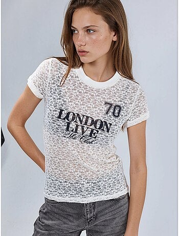 T-shirt in pizzo stampata con girocollo busem