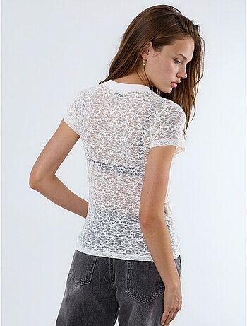 T-shirt in pizzo stampata con girocollo busem