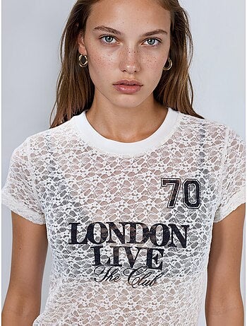 T-shirt in pizzo stampata con girocollo busem