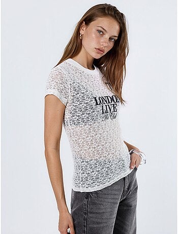 T-shirt in pizzo stampata con girocollo busem