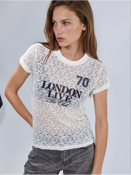 T-shirt in pizzo stampata con girocollo busem - Kiabi T-shirt in pizzo stampata con girocollo busem - Kiabi
