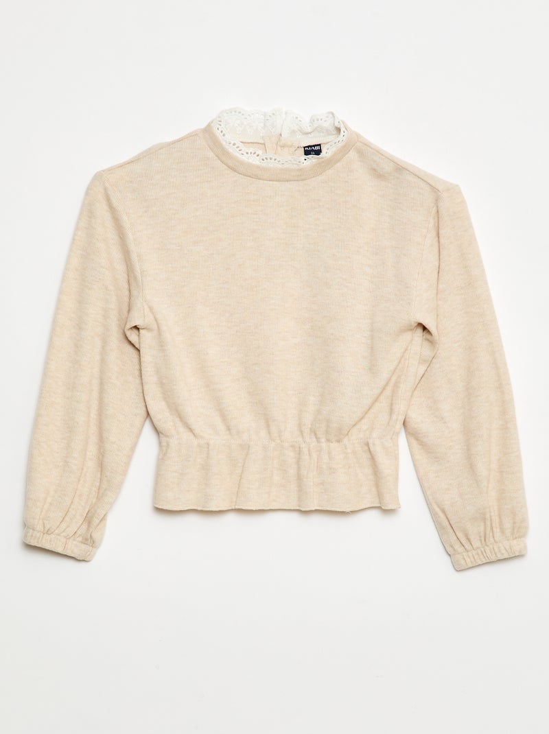 T-shirt in pizzo tinta unita Beige - Kiabi