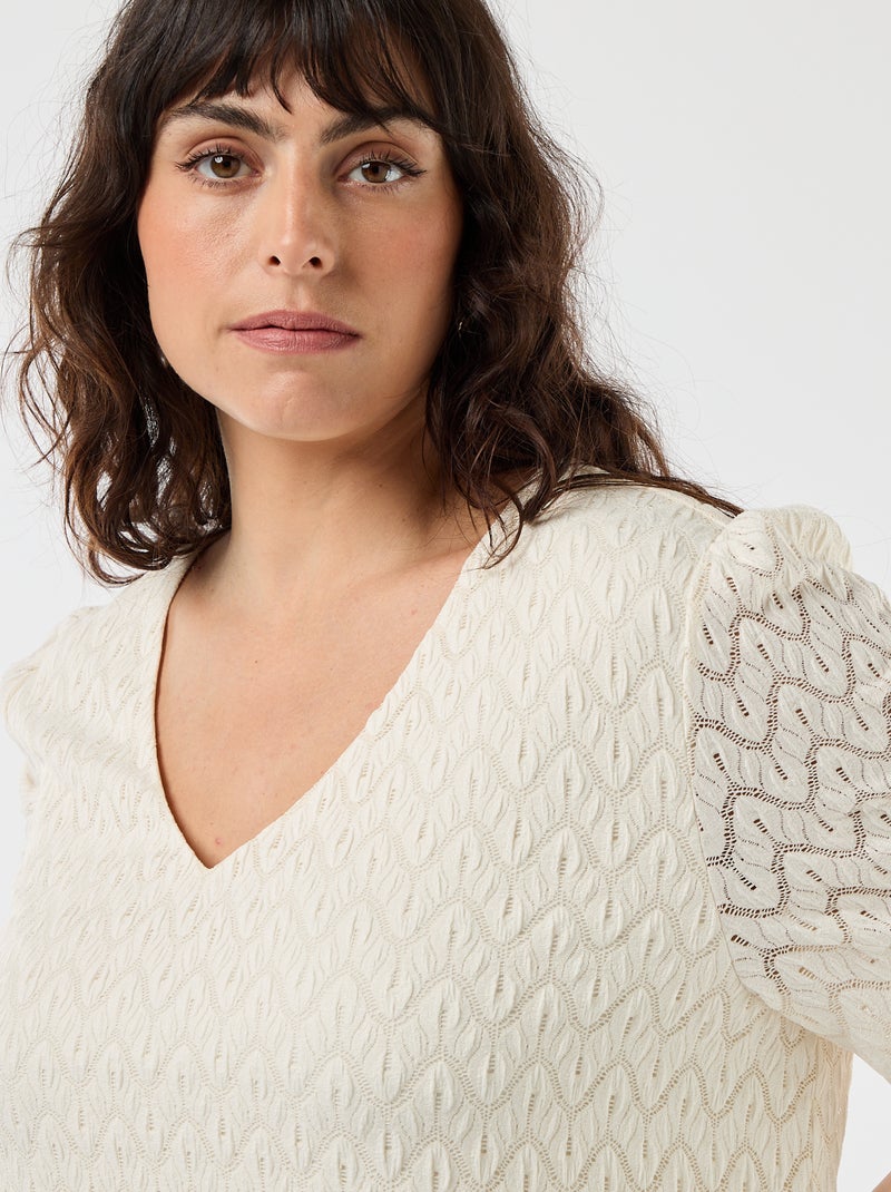 T-shirt in pizzo traforato Beige - Kiabi